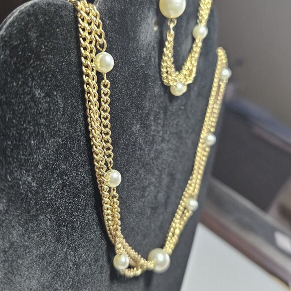 *Sale* Vtg 1970s Emmons Scenario Faux Pearl Bead Gold Tone Necklace Bracelet - Picture 6 of 13